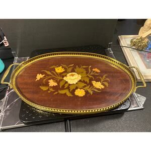 Floral Inlaid Wood Tray - MCM
